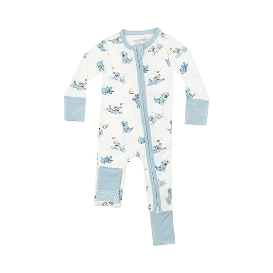 Puppies 2 Way Zipper Romper Blue; angel dear 