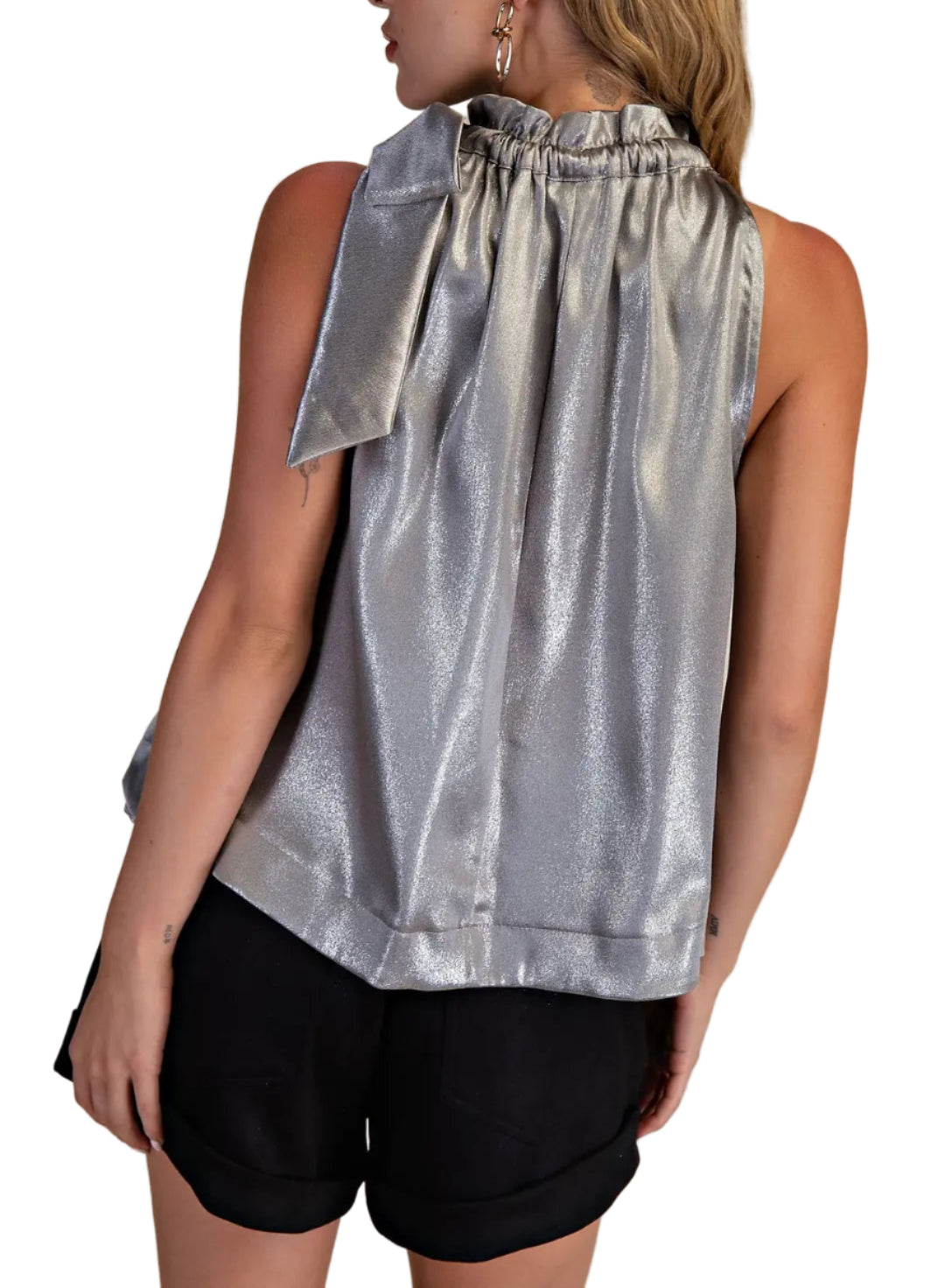 Ruffle Neck Tie Sleeveless Top