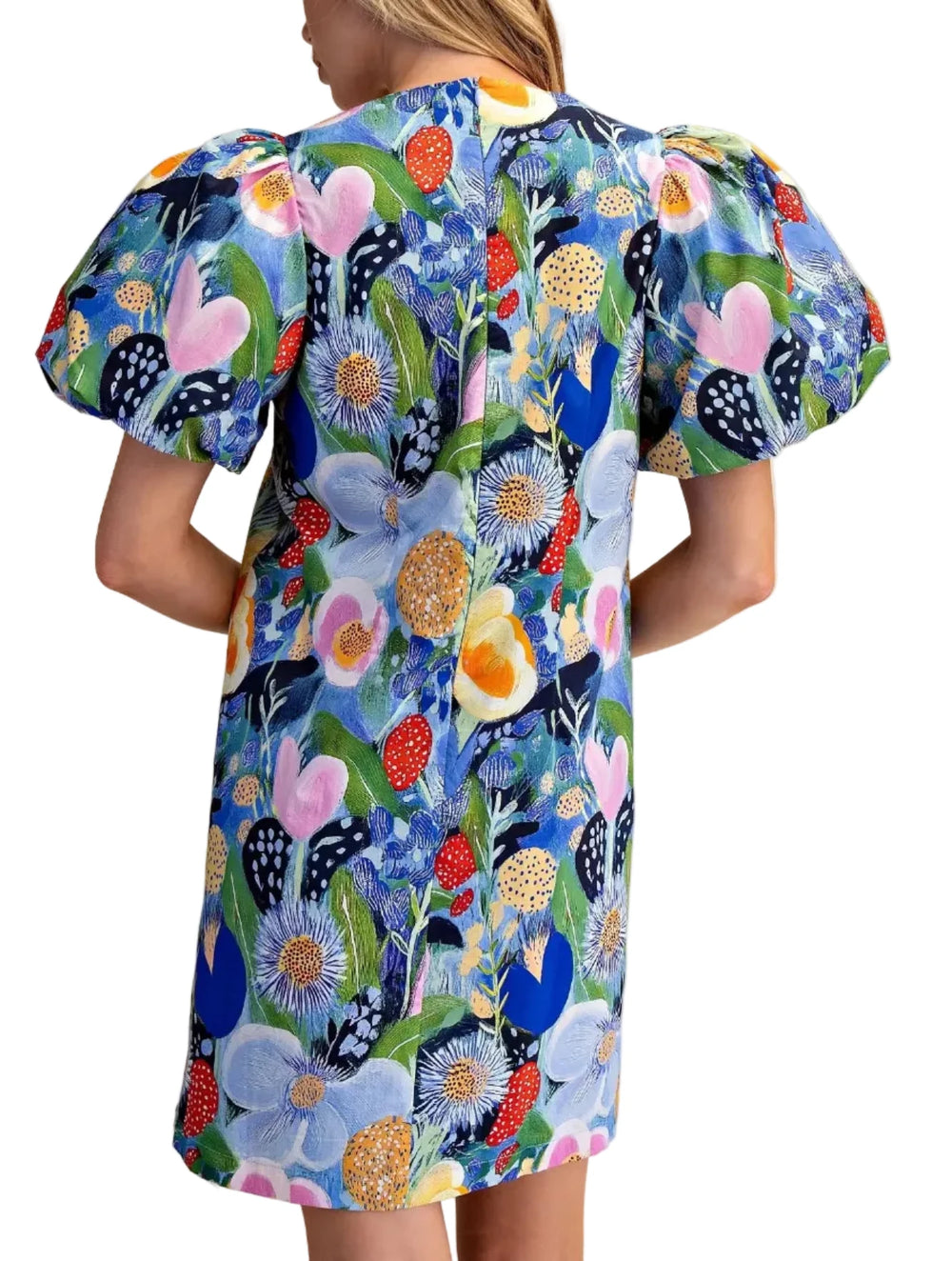 Balloon Sleeve Floral Printed Mini Dress

