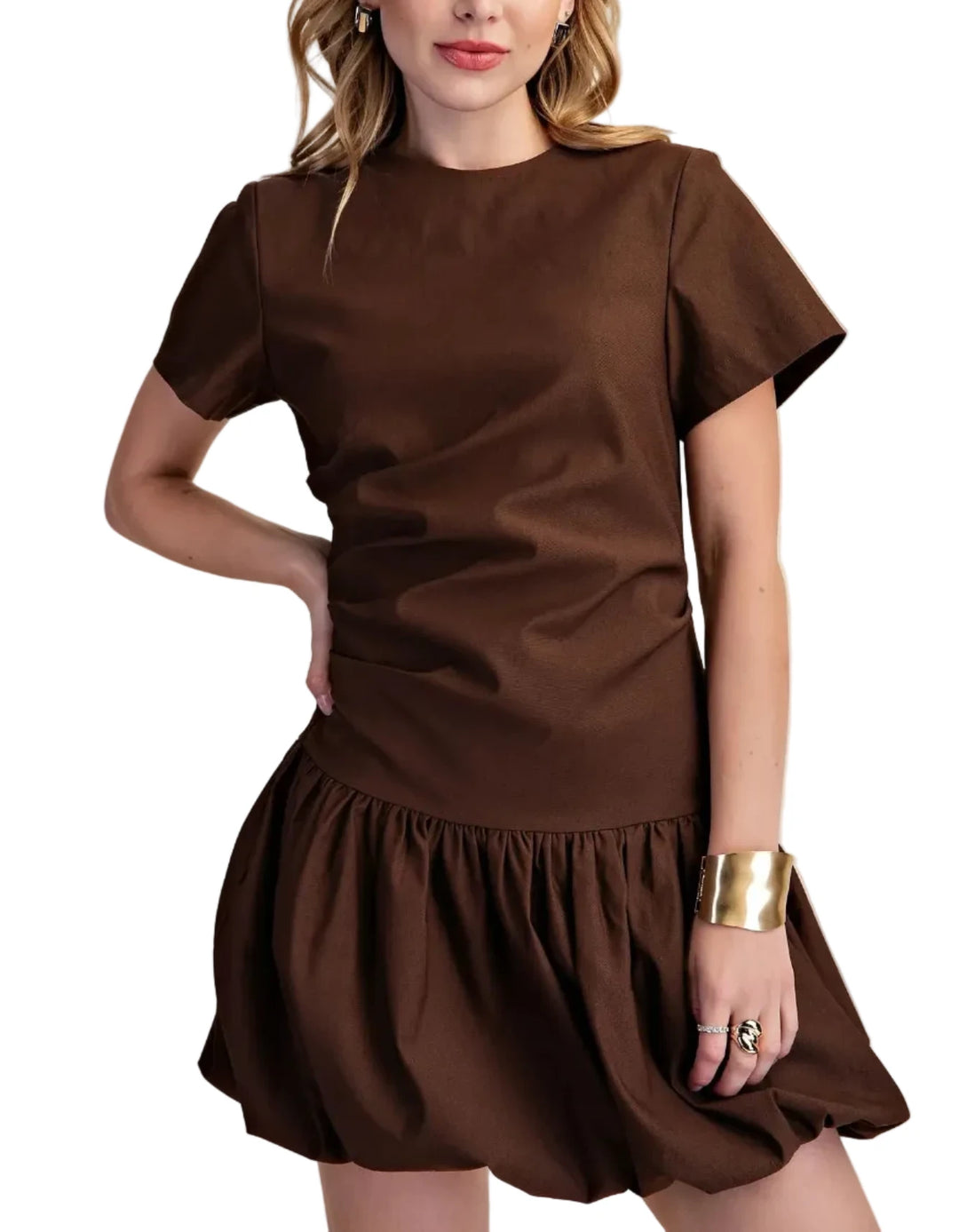 Bailey Bubble Hem Mini Dress Brown / Large