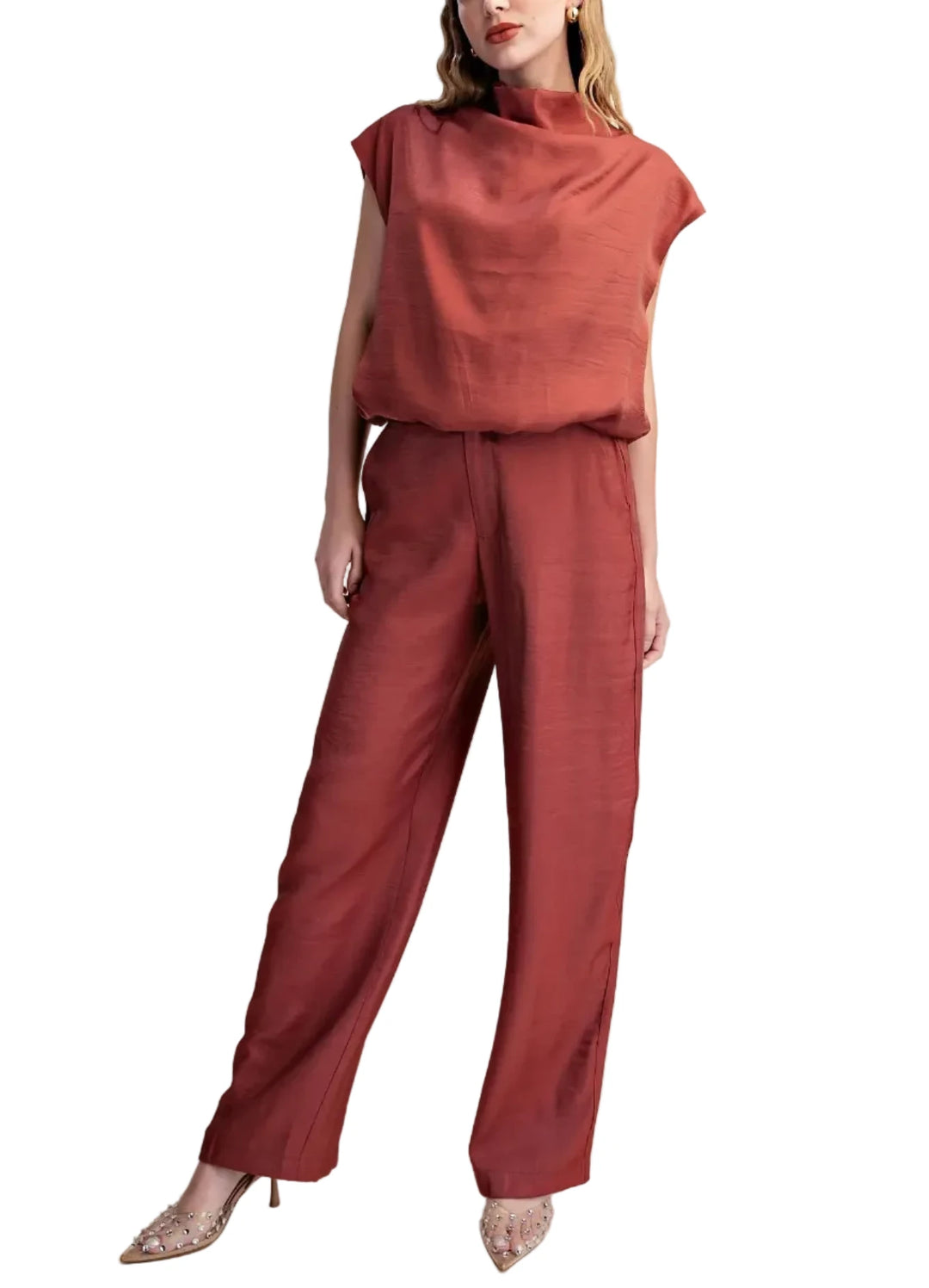 Mock Neck Balloon Top &amp; Pant Set