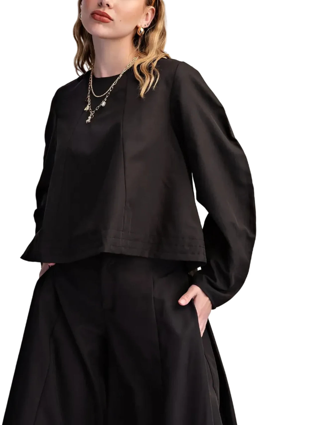 Volume Sleeve Crop Shirt
