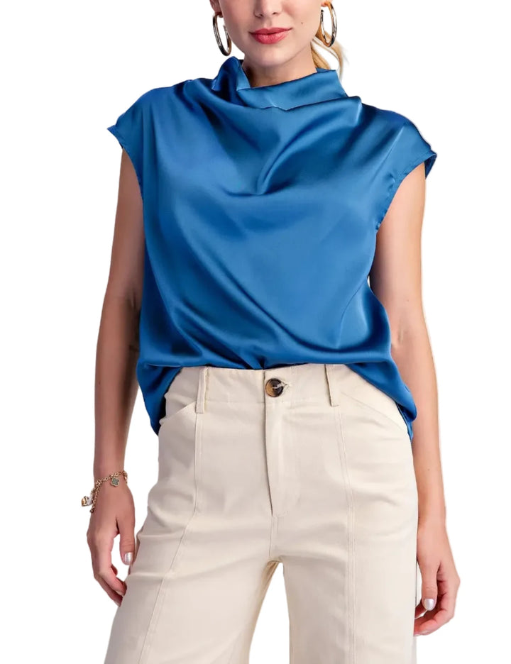 Cowl Neck Sleeveless Satin Top