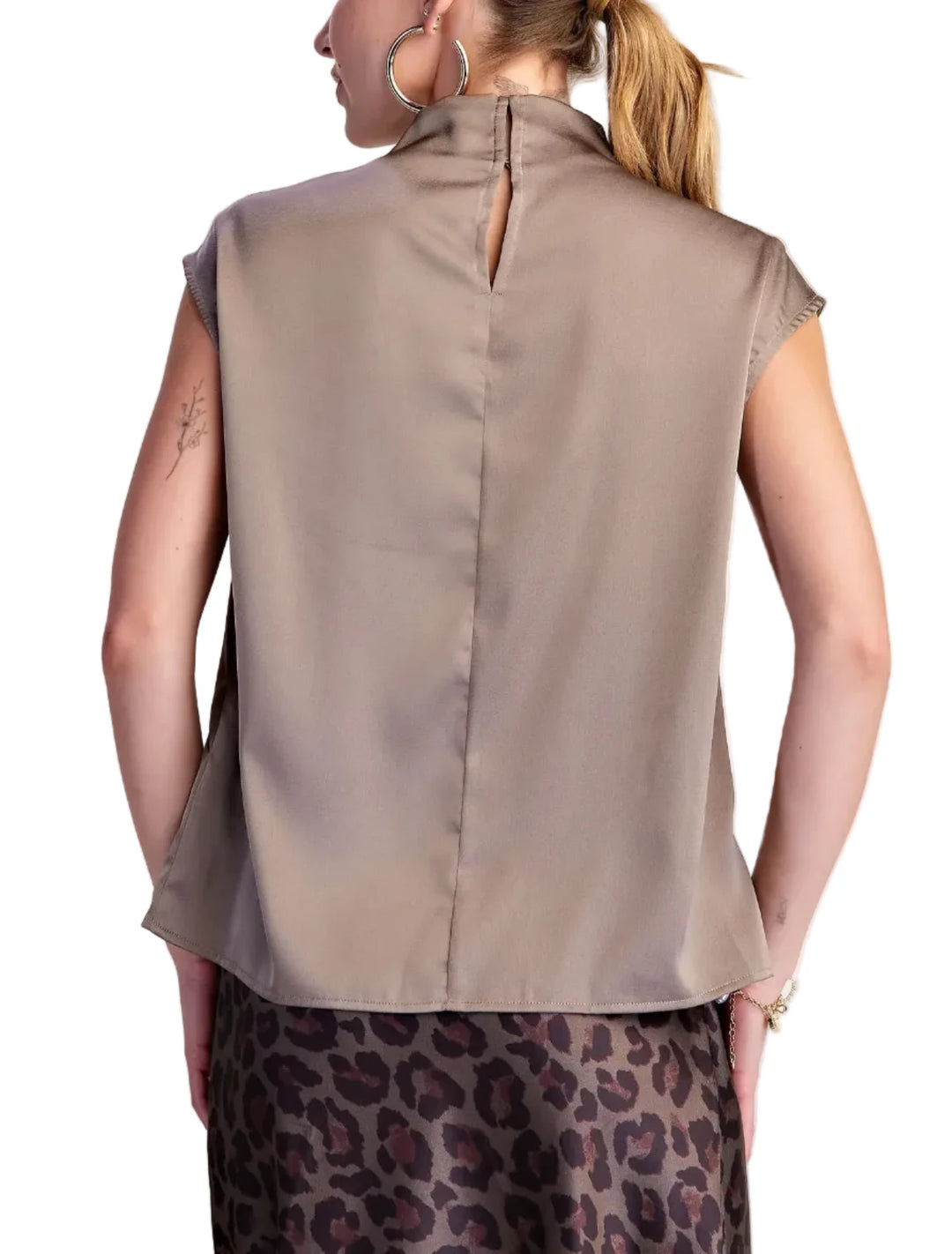 Cowl Neck Sleeveless Satin Top