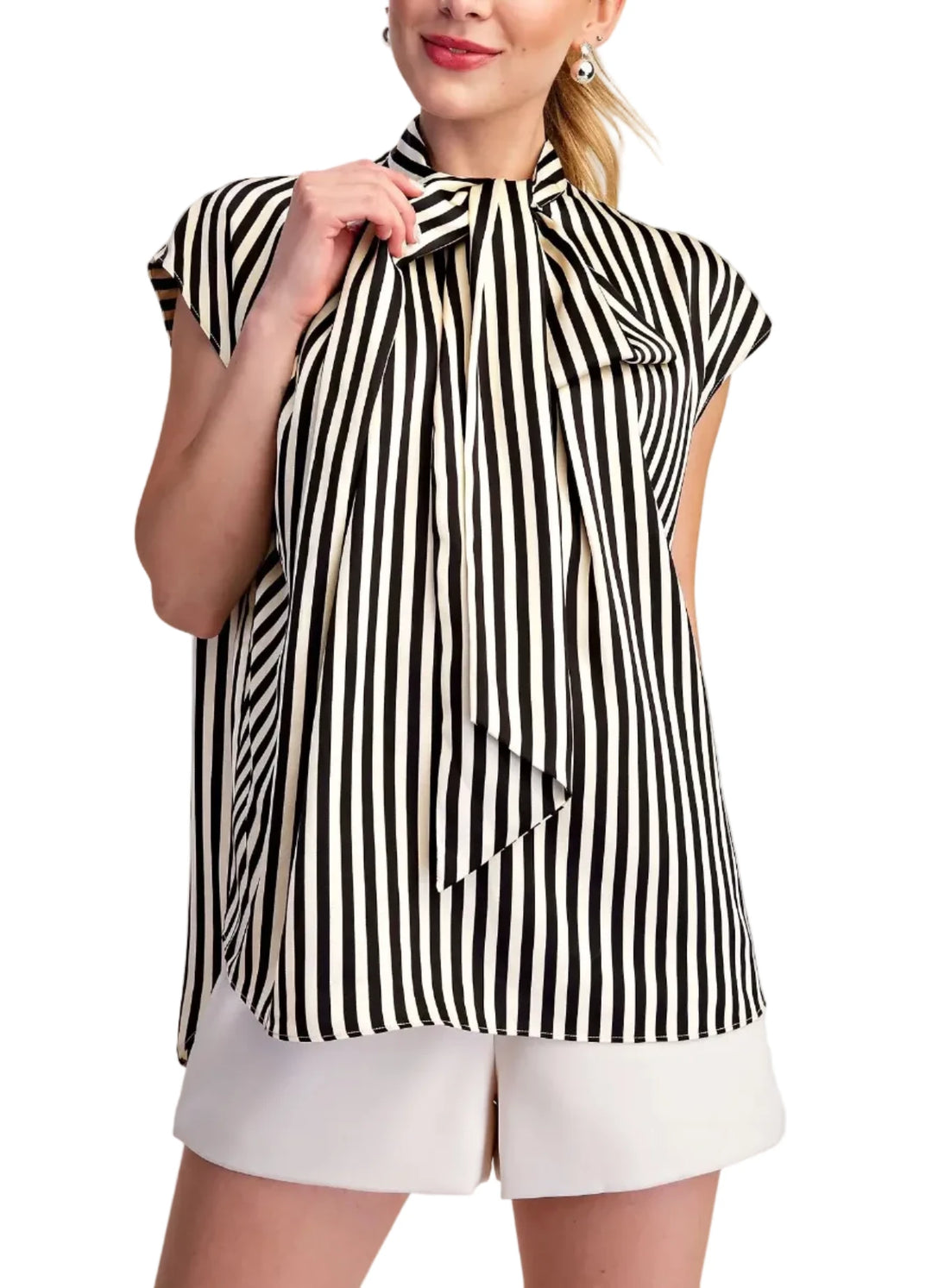 Tie Neck Stripe Blouse