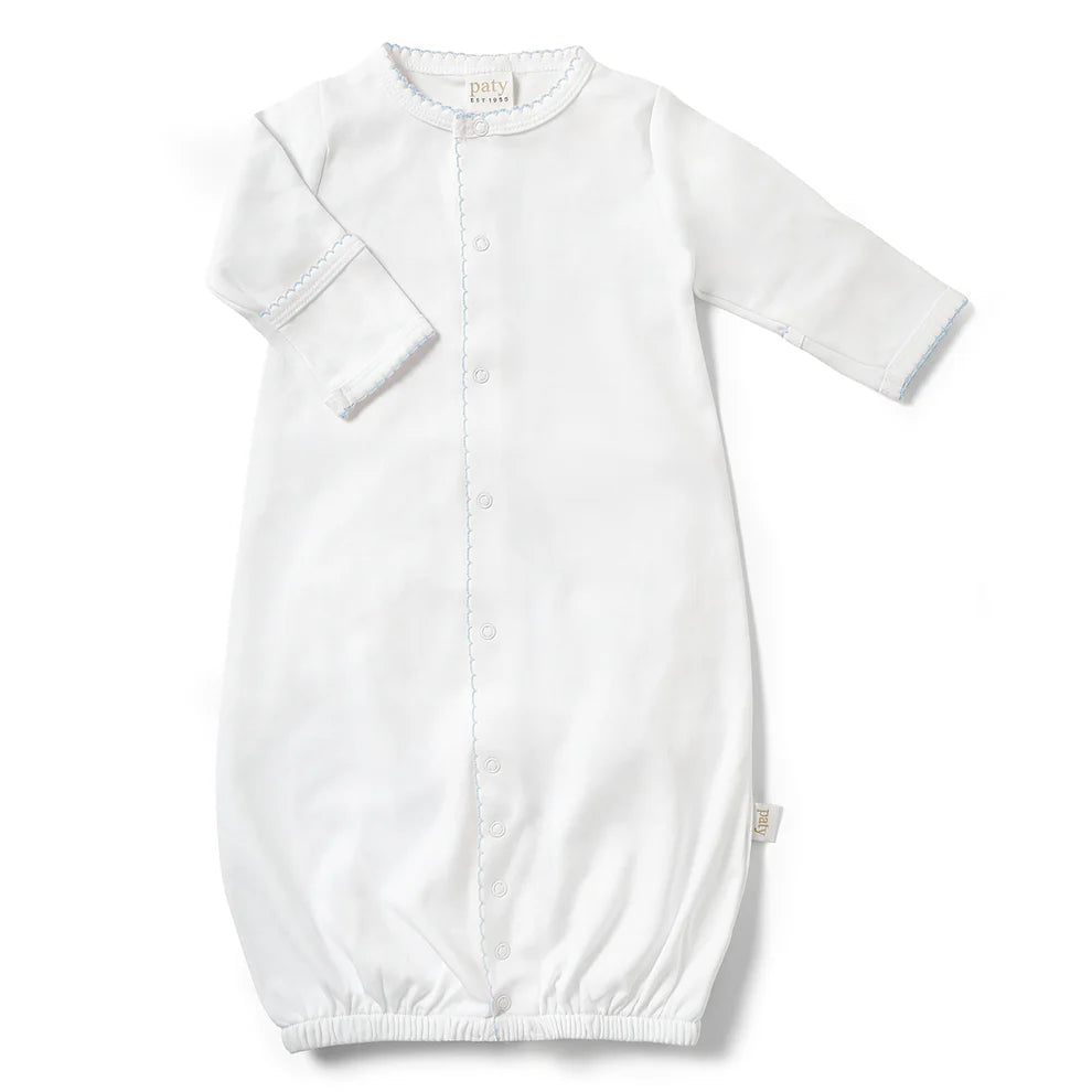 blue - Designed with a gentle elasticized hem for easy diaper changes, this converter gown offers everyday comfort and effortless functionality. Built-in fold-over cuffs help protect delicate skin from scratches, making it a thoughtful take home outfit or cherished baby shower gift.&amp;nbsp;