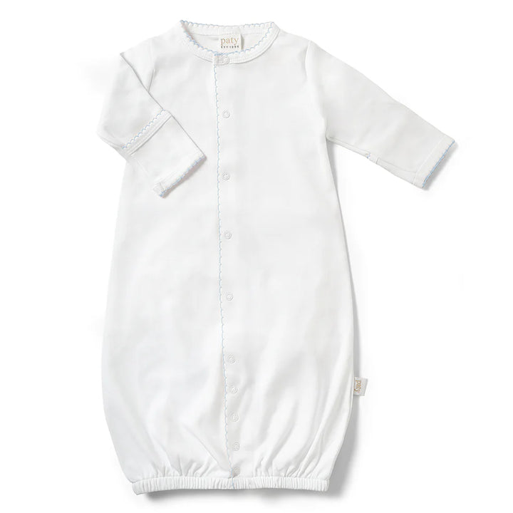 blue - Designed with a gentle elasticized hem for easy diaper changes, this converter gown offers everyday comfort and effortless functionality. Built-in fold-over cuffs help protect delicate skin from scratches, making it a thoughtful take home outfit or cherished baby shower gift.&amp;nbsp;