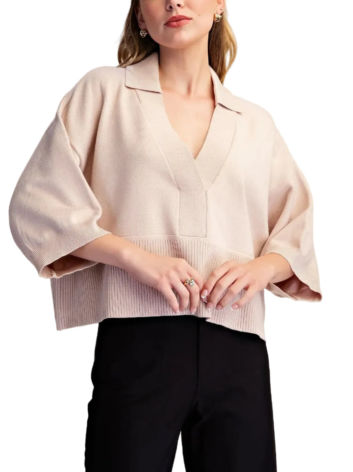 Chic Collared V-Neck Sweater