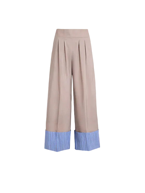 Elevate your everyday style with these chic beige trousers featuring eye-catching striped cuffs that add a dash of personality to any outfit. Crafted by Vilagallo, these pants blend timeless sophistication with a fun, unexpected twist at the hem. Perfect for dressing up casual looks or adding visual interest to your professional wardrobe. The tailored fit and quality construction ensure comfort and durability, making them a versatile staple you&