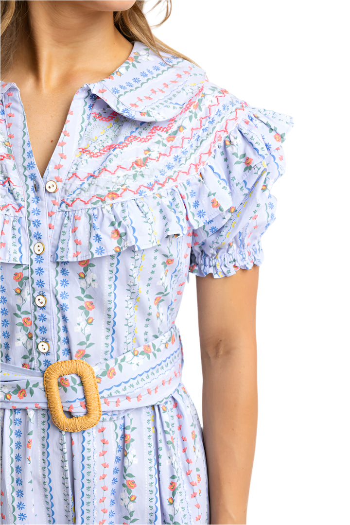 French Floral Belted Maxi Dress
