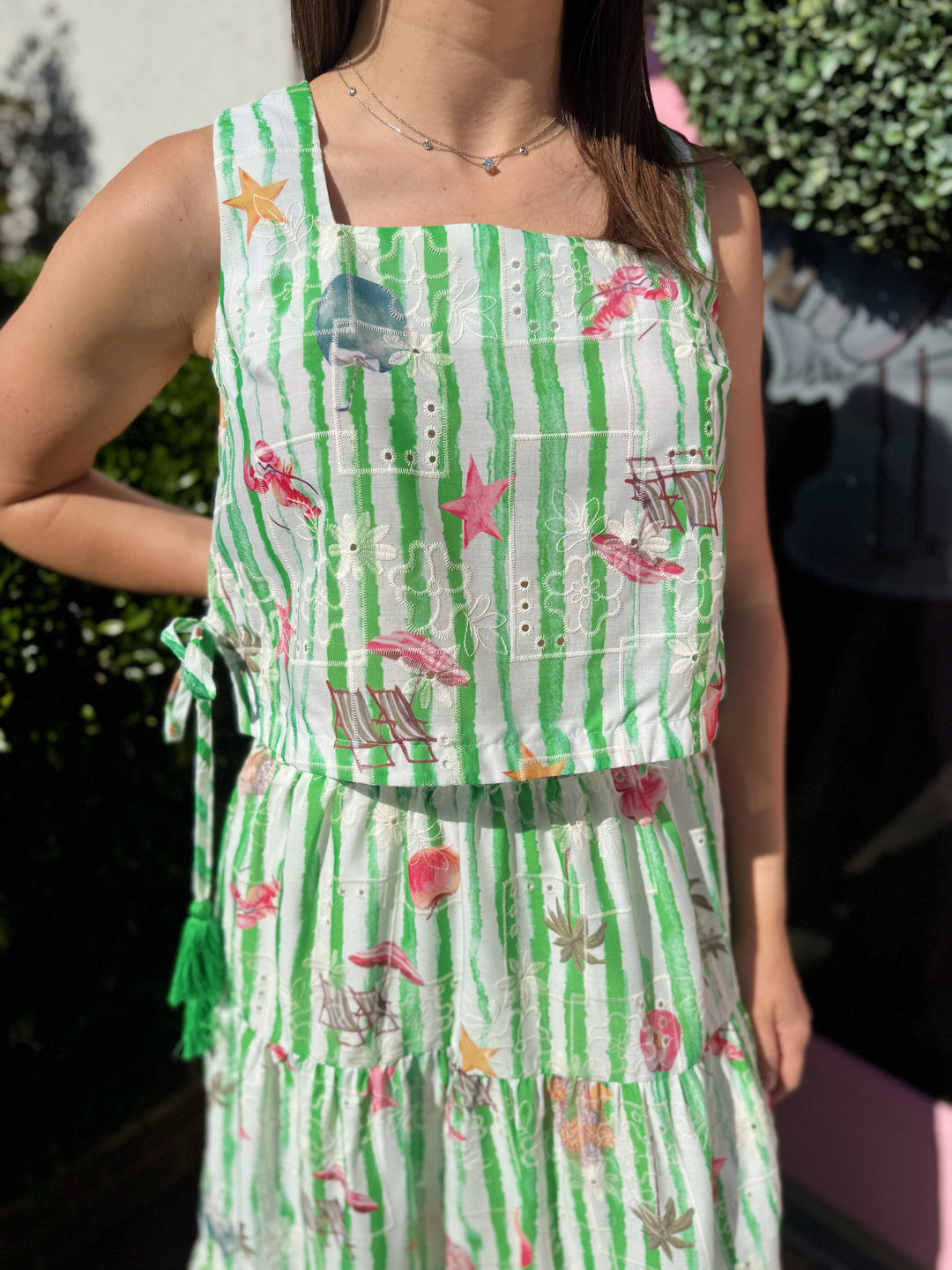 Lacey Beach Print Midi Skirt Set in Green - Pickering Boxwood