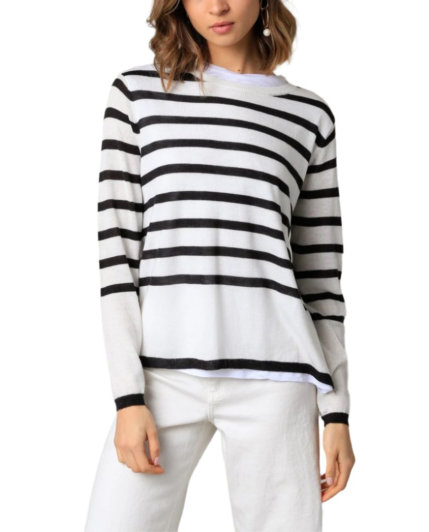 Our Double Layer Illusion Sweater Top features a thin knit material and a stripes. 

Knit. 

Fabric Contents
66%ACRYLIC,24%NYLON,10%WOOL