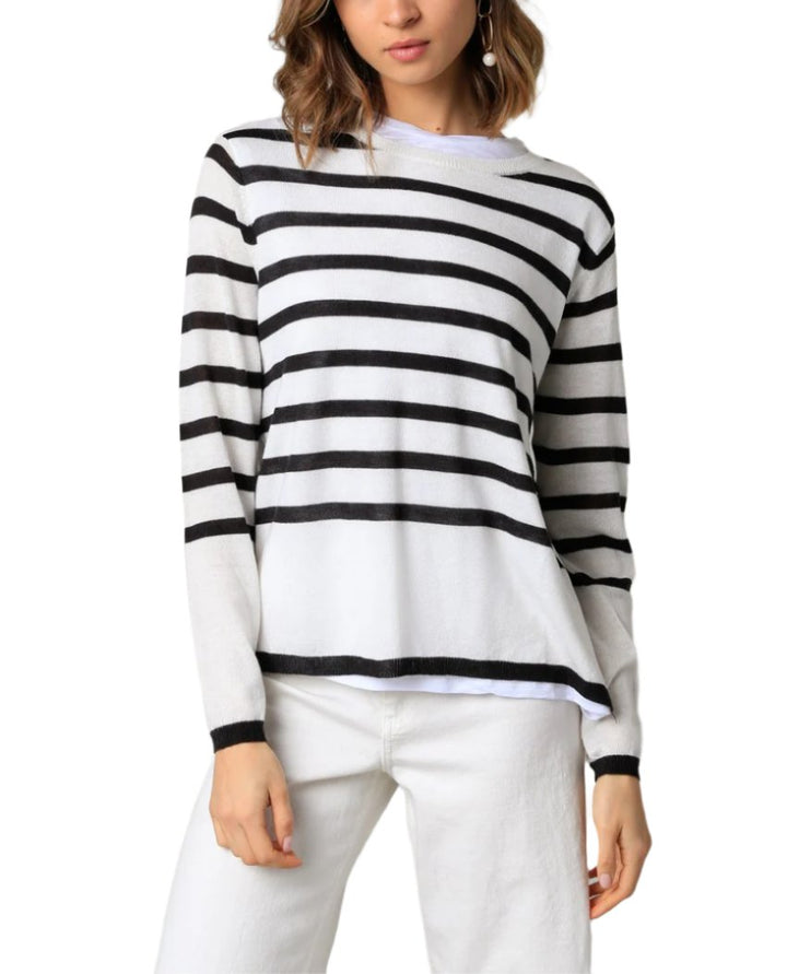 Our Double Layer Illusion Sweater Top features a thin knit material and a stripes. 

Knit. 

Fabric Contents
66%ACRYLIC,24%NYLON,10%WOOL