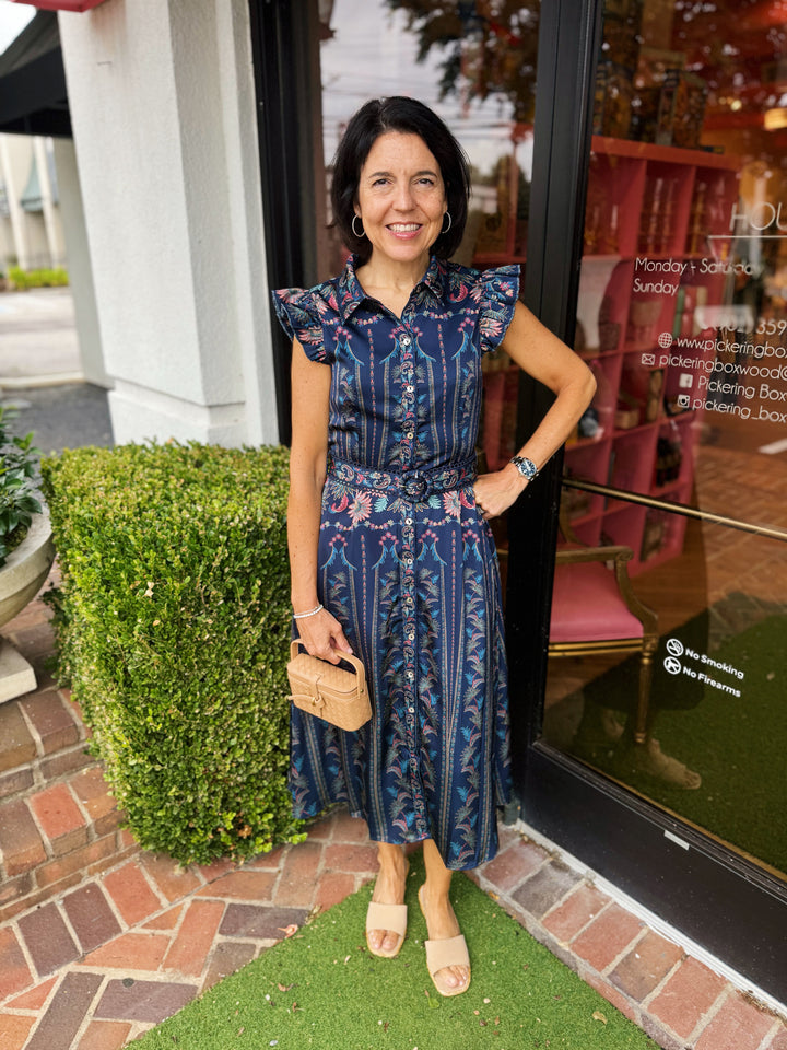 Karly Ruffled Sleeve Shirt Midi Dress