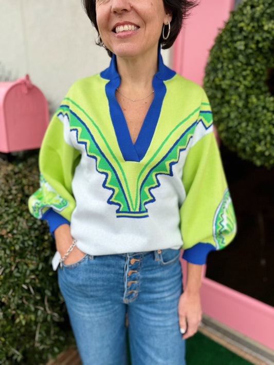 Lolli Sweater in Deco Palm by Emily McCarthy