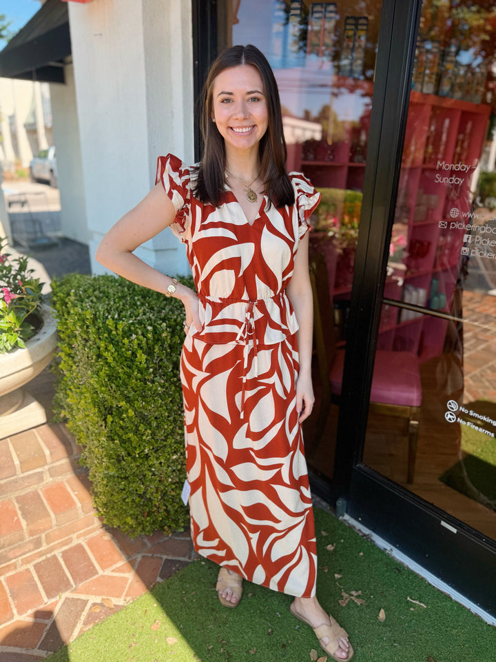 Astra Ruffle Maxi Dress in Brown