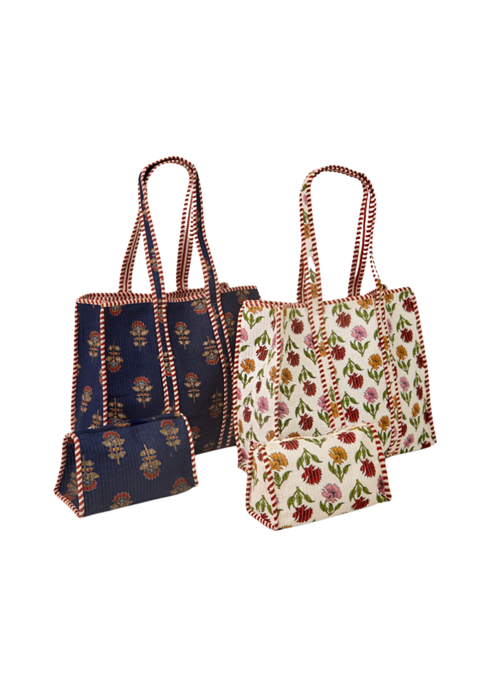 Harvest Block Print Tote &amp; Cosmetic Bag