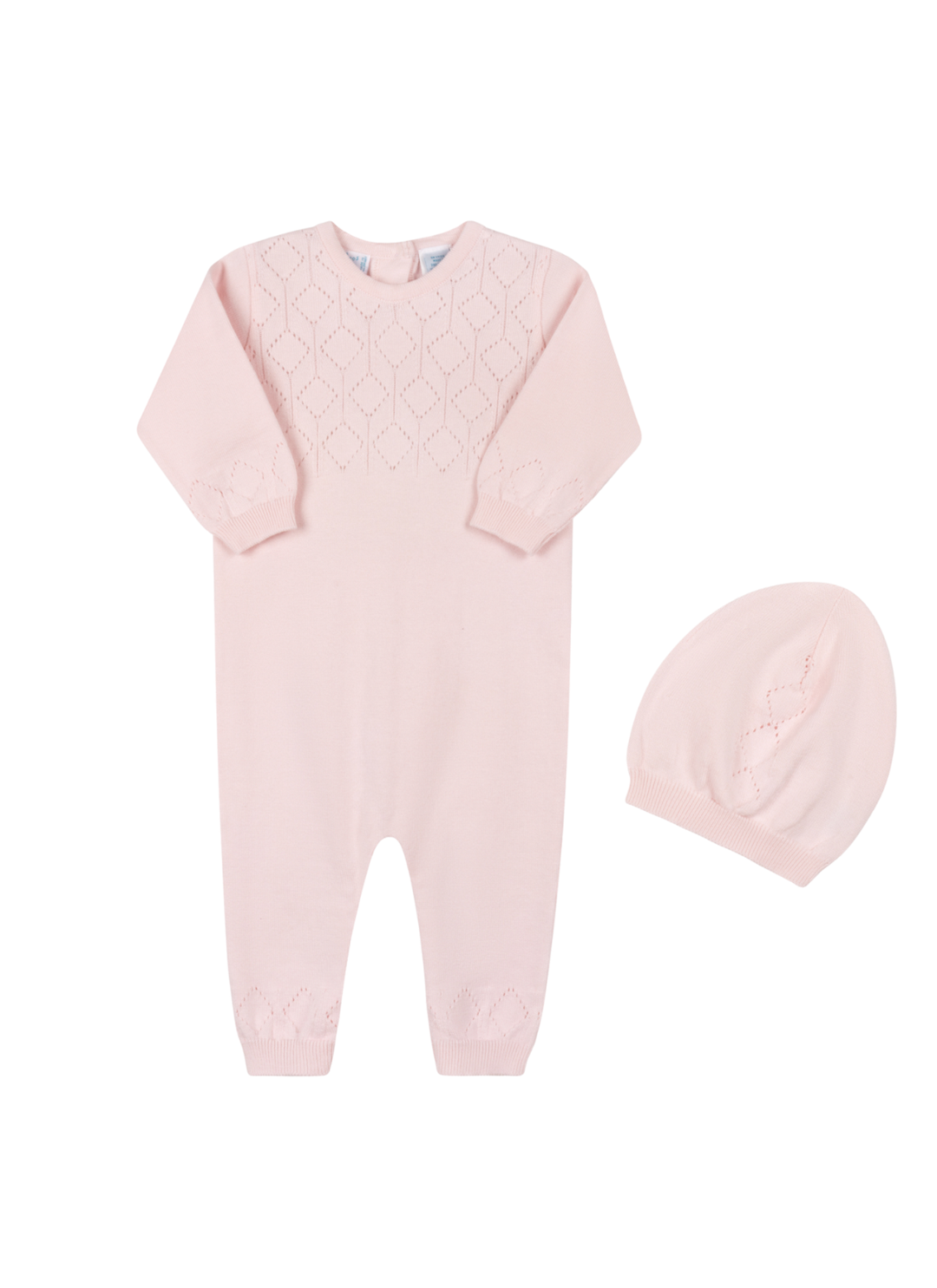 Lux Pointelle Knit Romper With Hat by Feltman Brothers