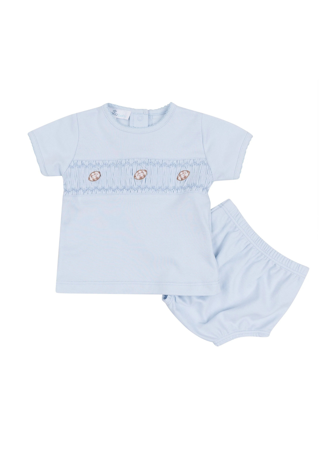 Tiny Tailgater Smocked Diaper Cover Set - Light Blue