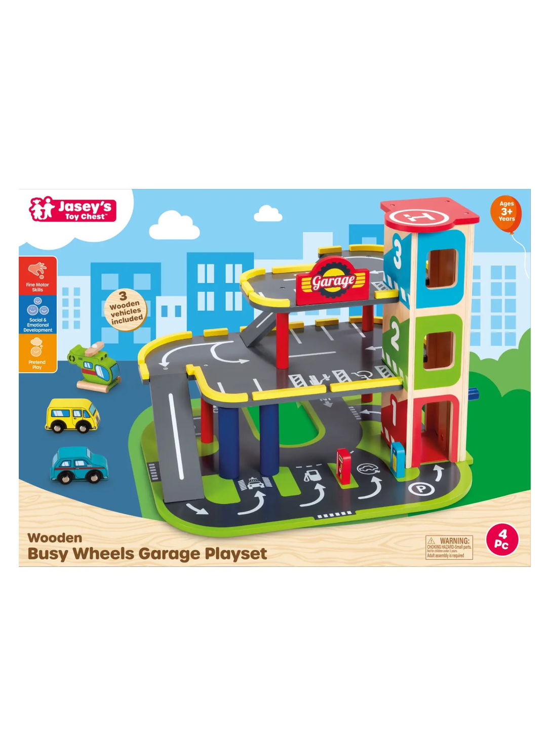 Wooden Busy Wheels Garage Playset