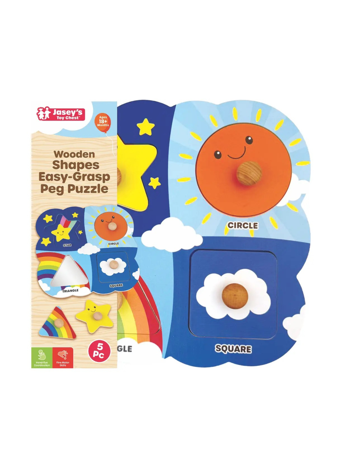 Wooden Shapes Easy-Grasp Peg Puzzle