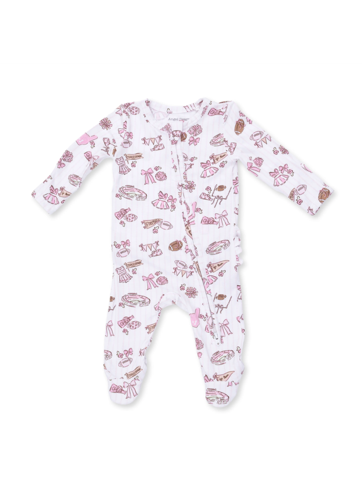 Football Cheer Nursery 2 Way Ruffle Back Zipper Footie