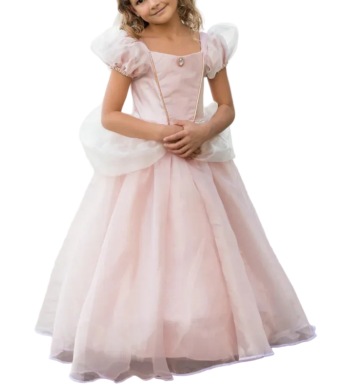 Introducing our NEW Antique Princess Gown - a delightful creation that will transform any little one into the royalty of their dreams. Crafted with love and attention to detail, this gown is designed to make every moment magical.

Draped in a soft and shimmering light pink taffeta, this gown captures the essence of fairy tale enchantment. The capped sleeves add a touch of regal charm, providing just the right amount of sophistication for your little princess. 