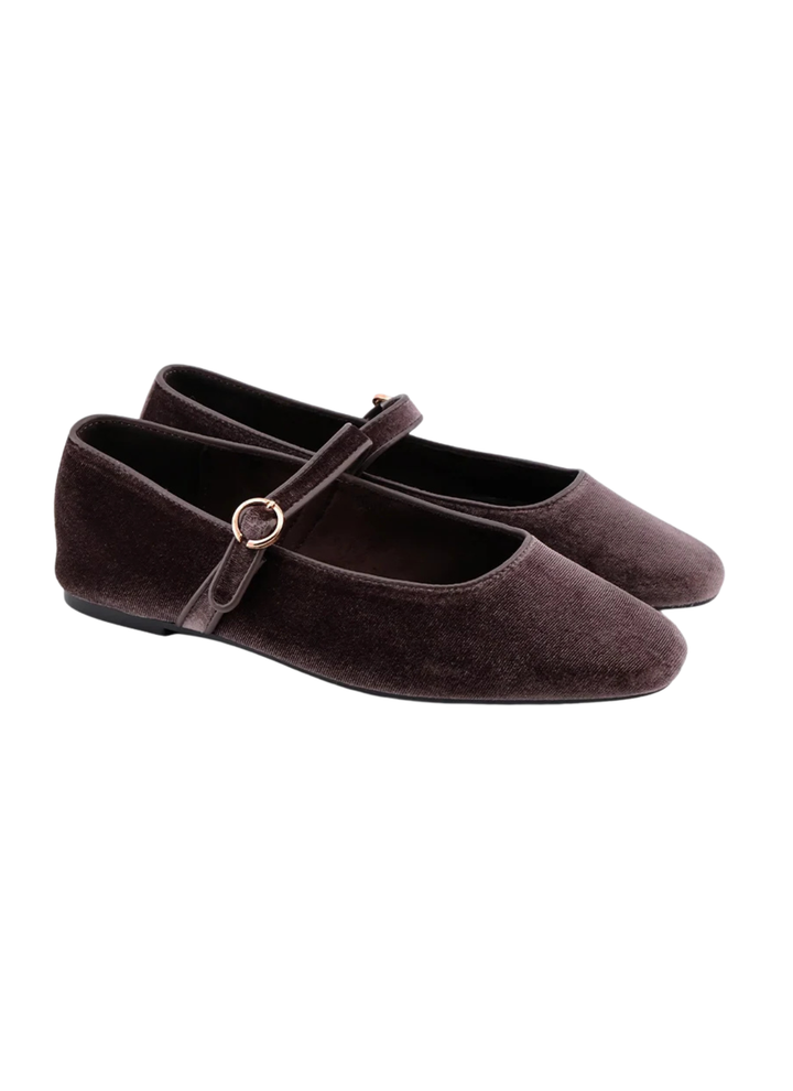 Annabelle Taupe Velvet Mary Jane Ballet by ShuShop