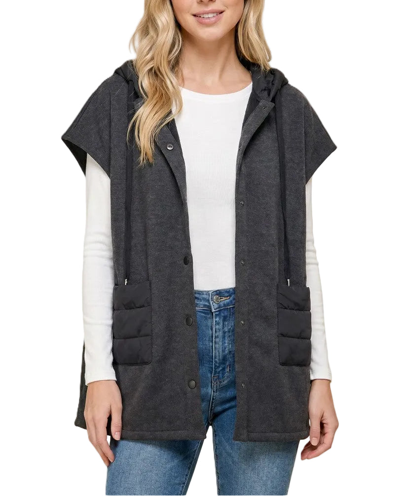 Hoodie Long Vest With Pockets