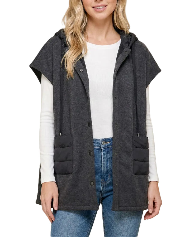 Hoodie Long Vest With Pockets