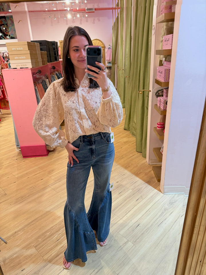 Claire Cotton Lace Shirt in Natural