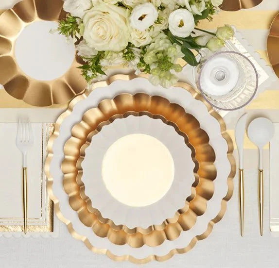 These satin matte gold beauties will make you want to throw a party at the first chance you get, and add a touch of elegance to any event. Impress your guests for a beautiful brunch, Baby Shower, Picnic Spring luncheon, Mothers Day, garden party, birthday, and more! Your guests will not believe that these are paper plates!