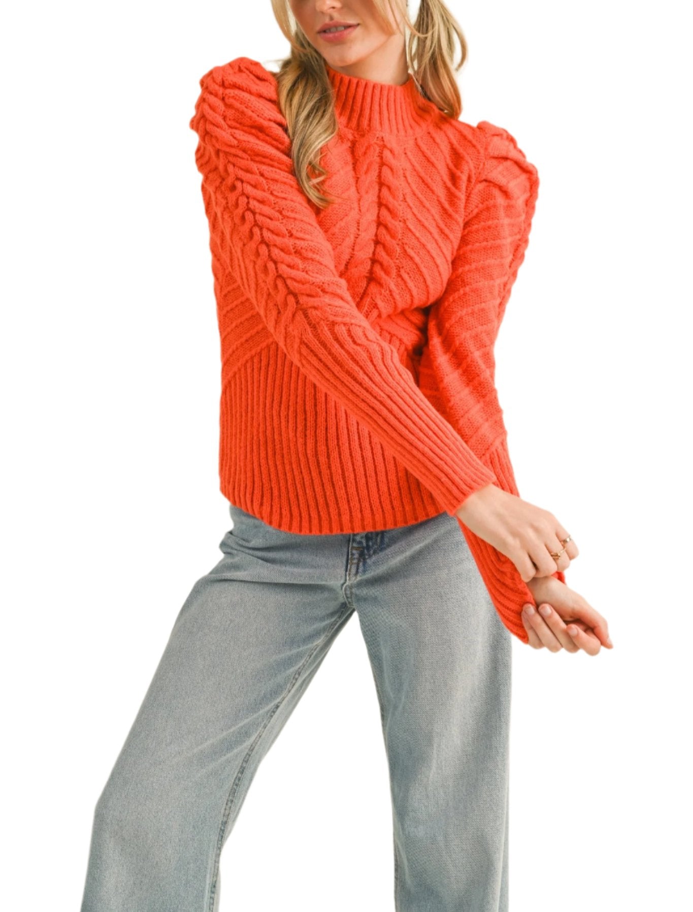 Puff Sleeve Cable Knit Sweater