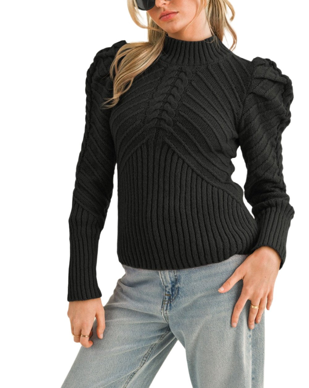 Puff Sleeve Cable Knit Sweater