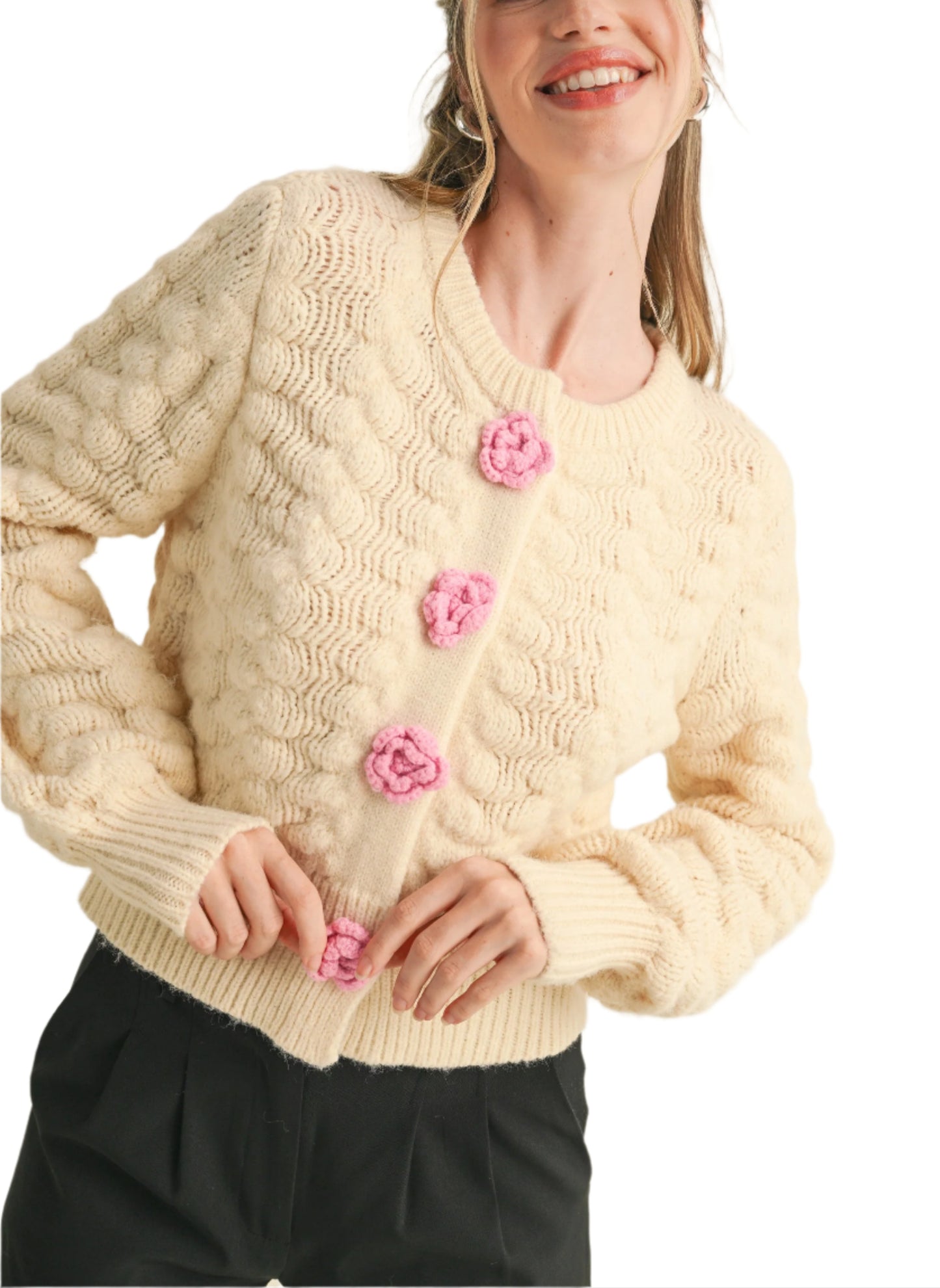 Flower Button Knit Cardigan