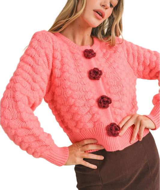 Flower Button Knit Cardigan