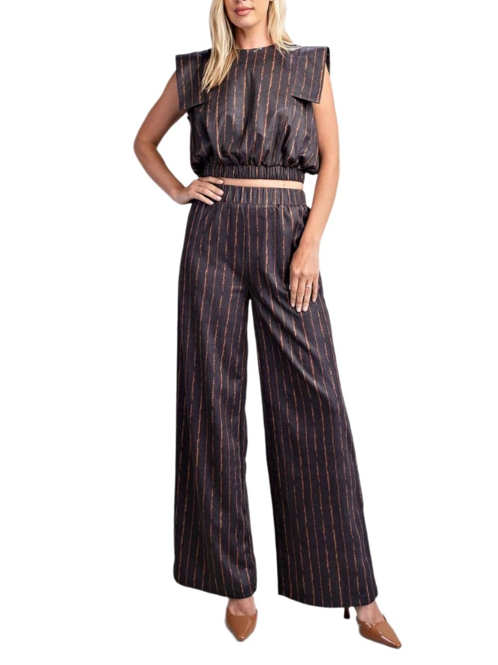 Callie Stripe Pant Set in Black/Rust