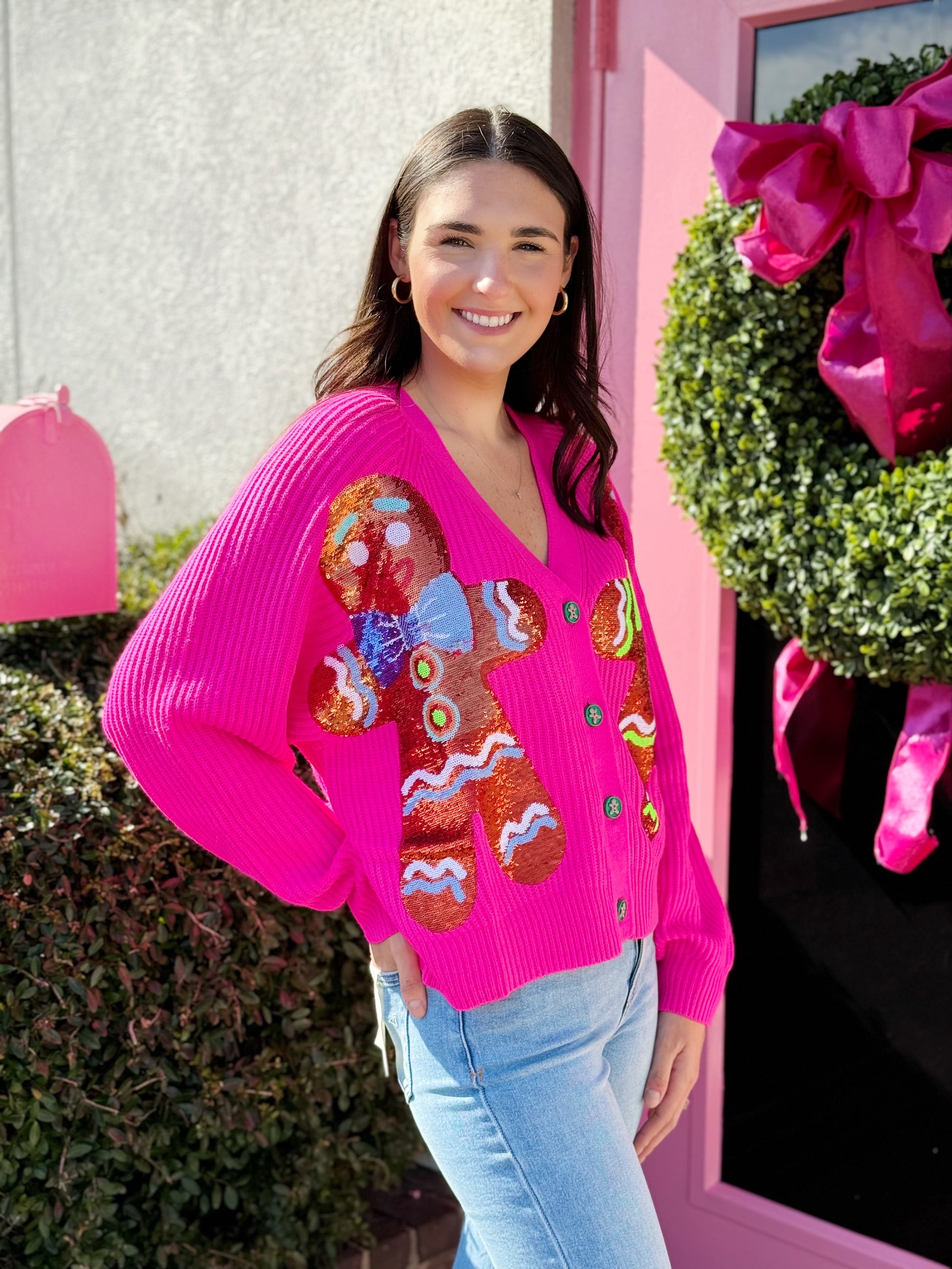 Gingerbread Cardigan by Queen of Sparkles- Hot Pink