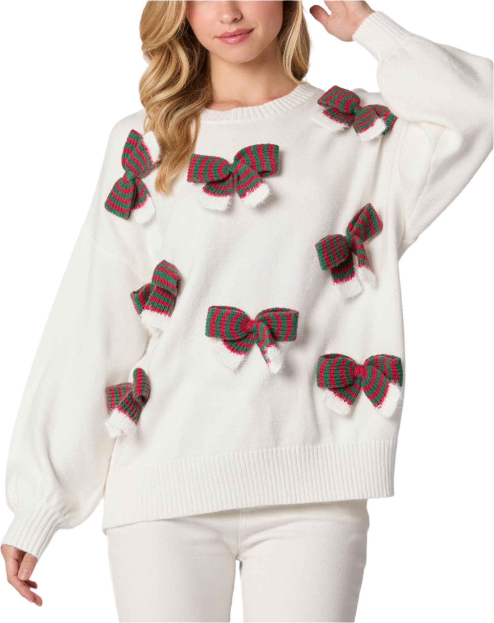 Christmas Bow Long Sleeve Sweater