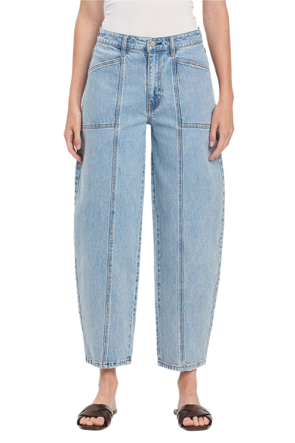 Super High Rise Barrel Jean with Panel Detail and Cropped Length