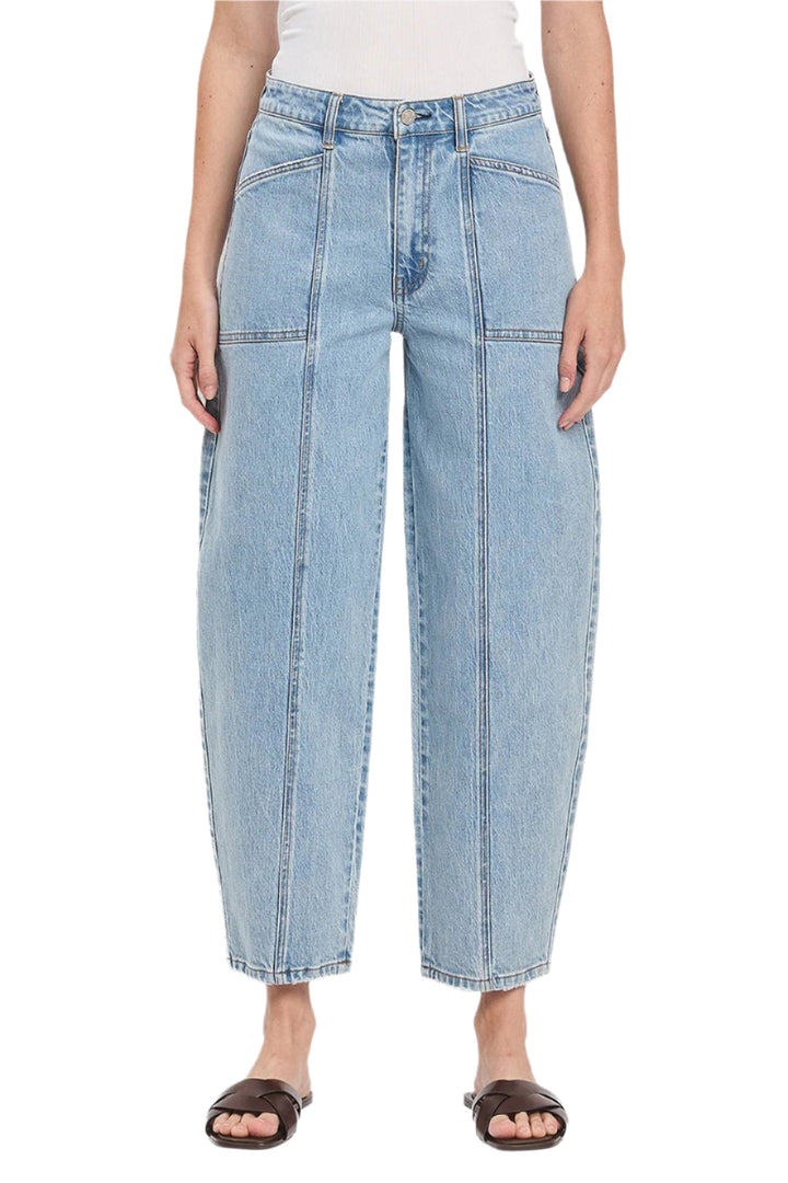 Super High Rise Barrel Jean with Panel Detail and Cropped Length