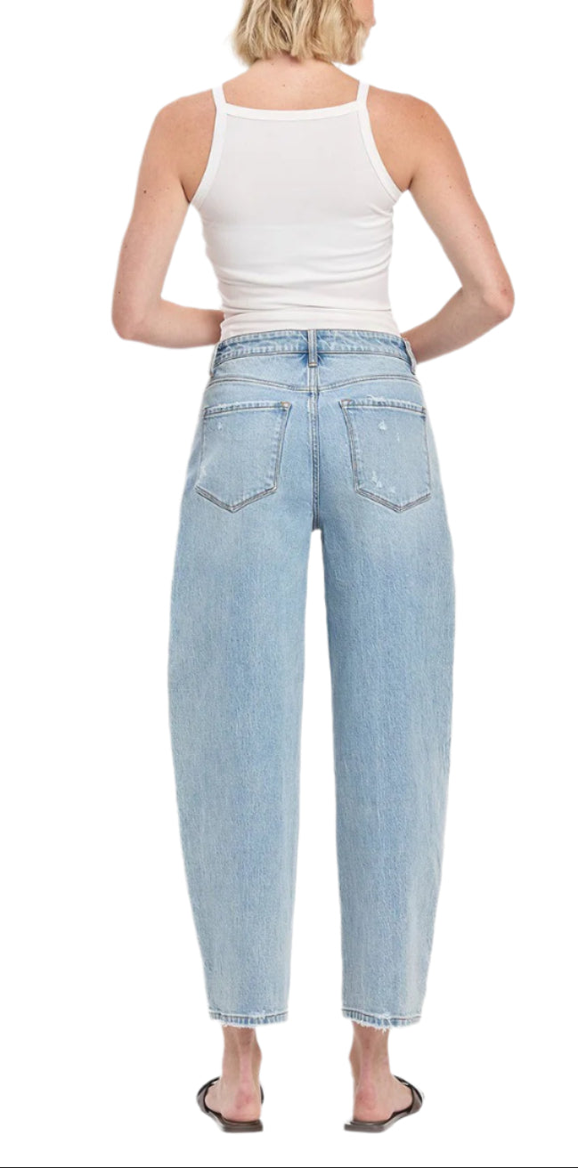 Super High Rise Barrel Jean with Panel Detail and Cropped Length