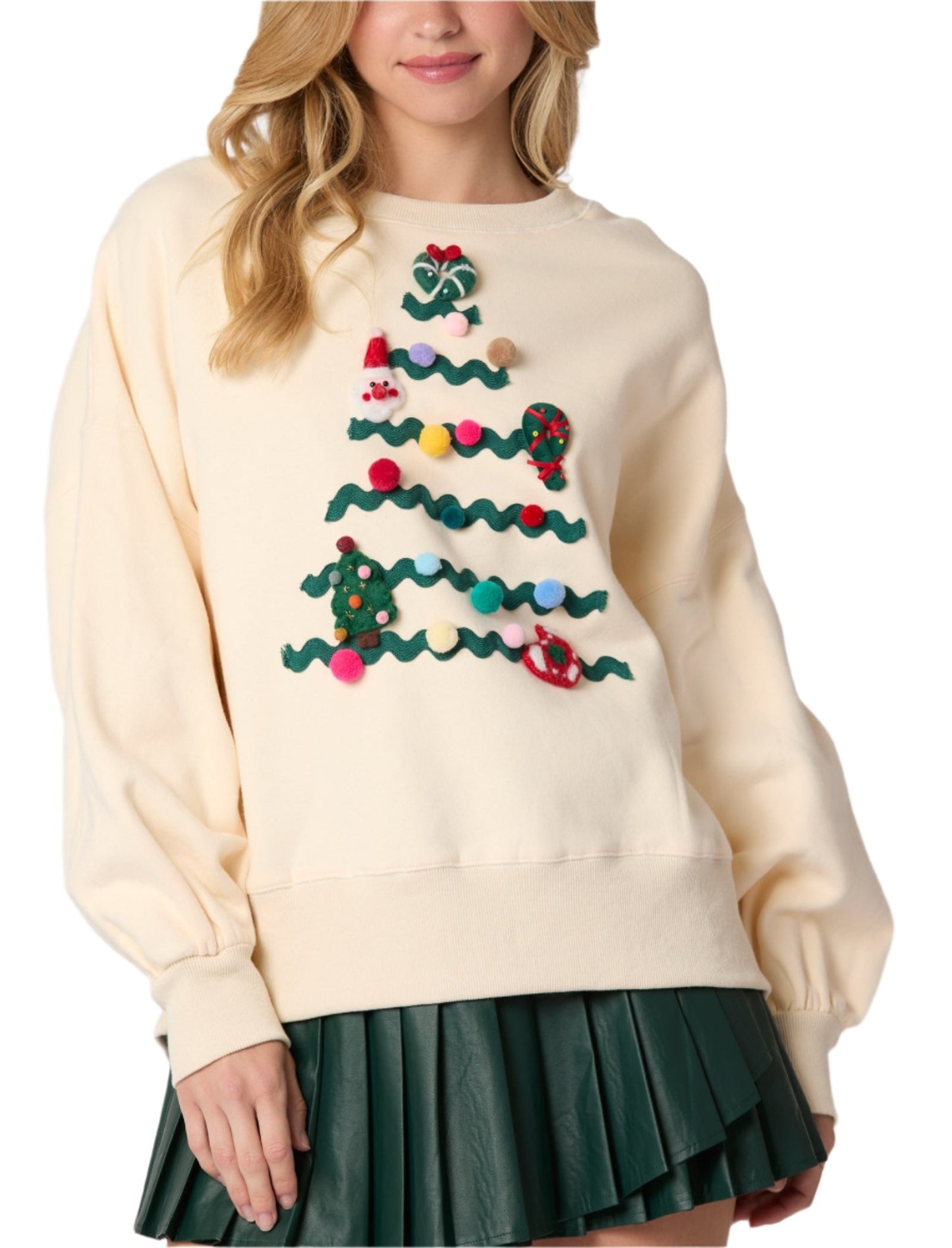 Ornaments Embellished Oversized Fleece Sweatshirts