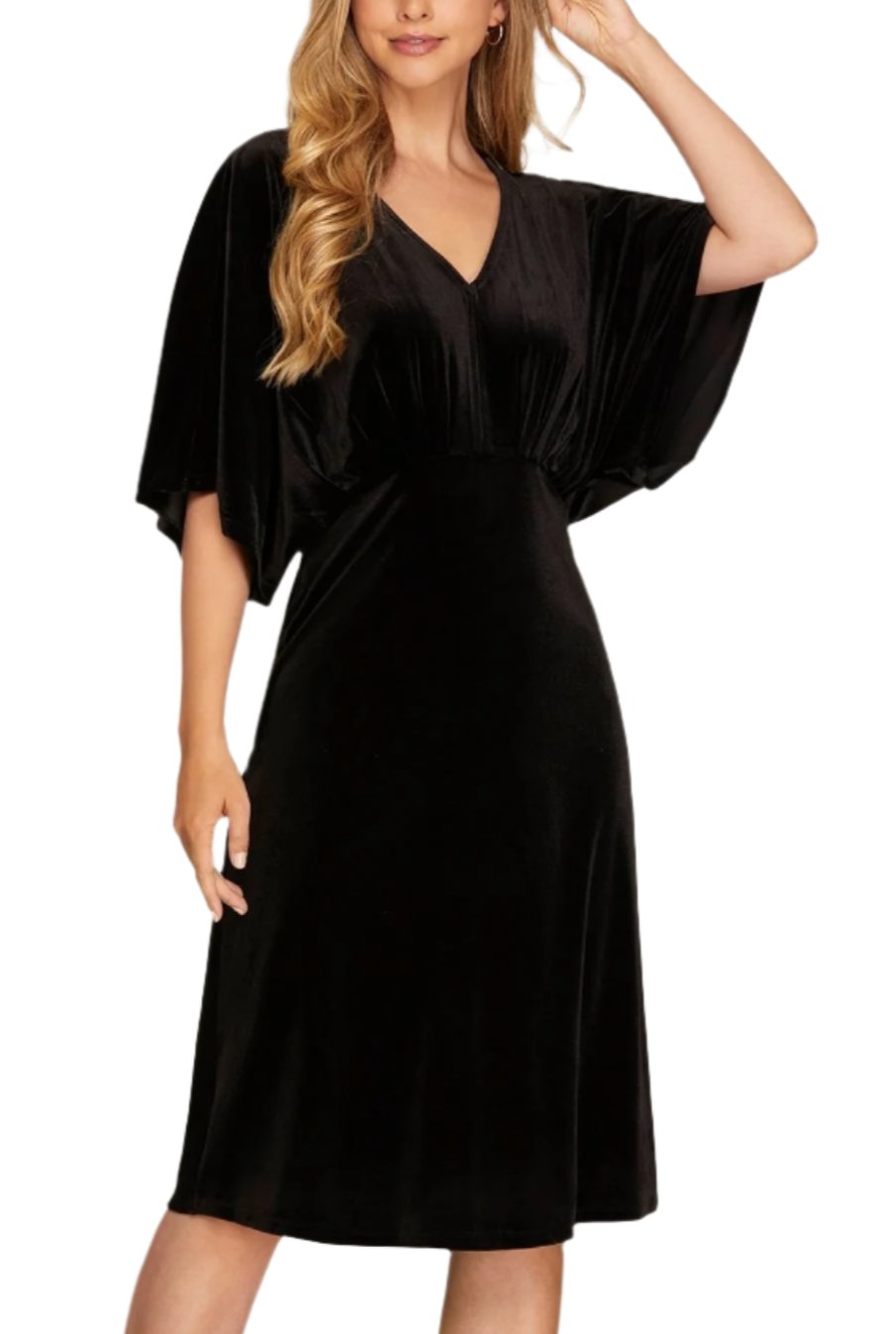 Maya Kimono Sleeve Velvet Midi Dress