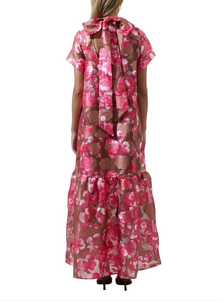 The Mersin Floral Dime Organza Maxi Dress will have you feeling like a princess. The lightweight organza sheer lays on top of an adustable spaghetti strap cami dress.