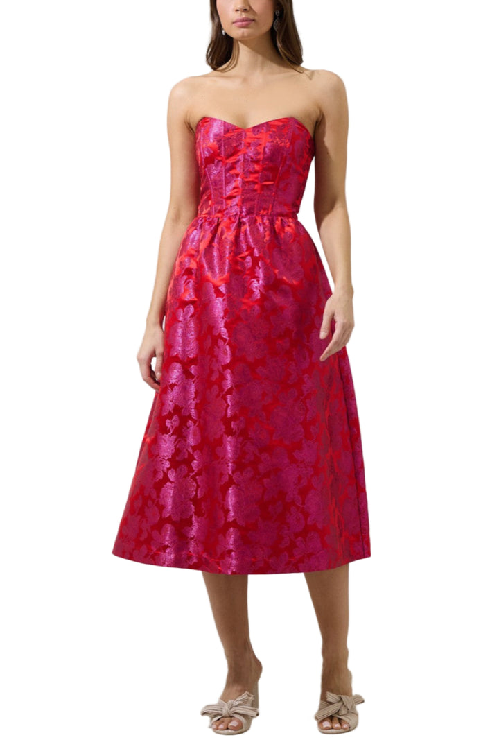 Duson Floral Bellar Strapless Midi Dress