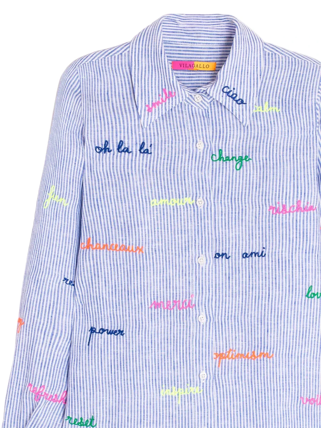Blue Striped Embroidered Top by Vilagallo