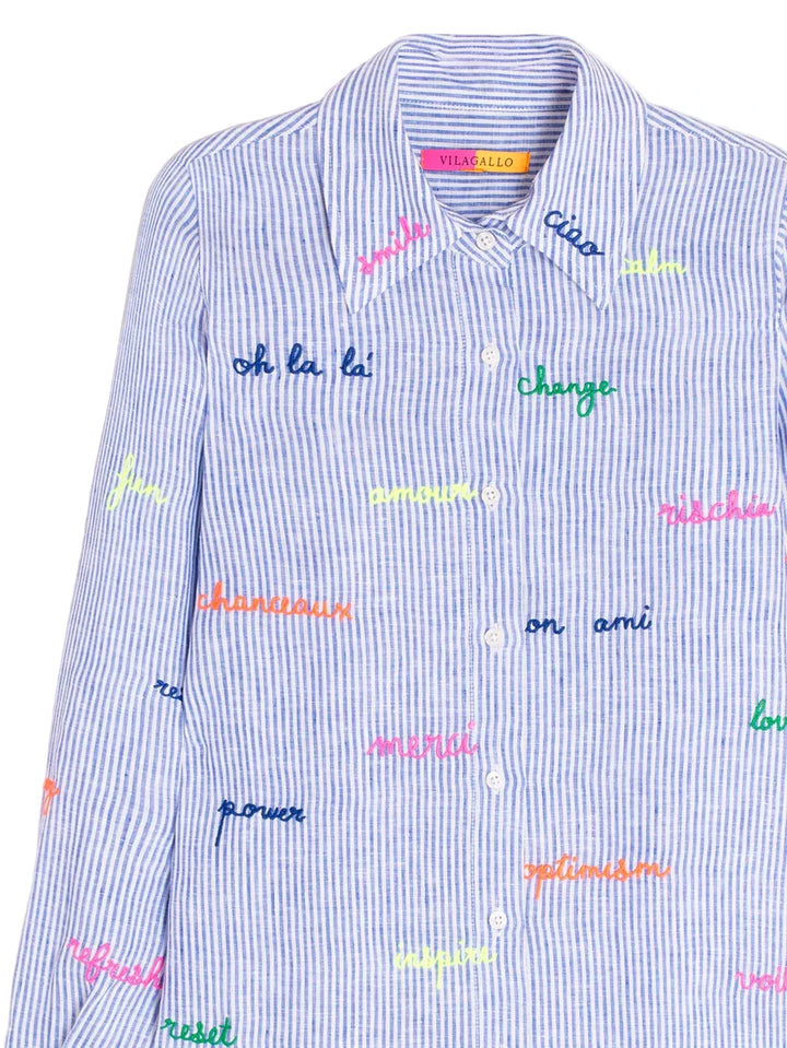 Blue Striped Embroidered Top by Vilagallo