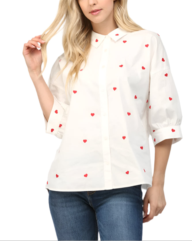 HEART EMB SHORT PUFF SLV BUTTON DOWN SHIRT
Fabric Contents
100%COTTON  