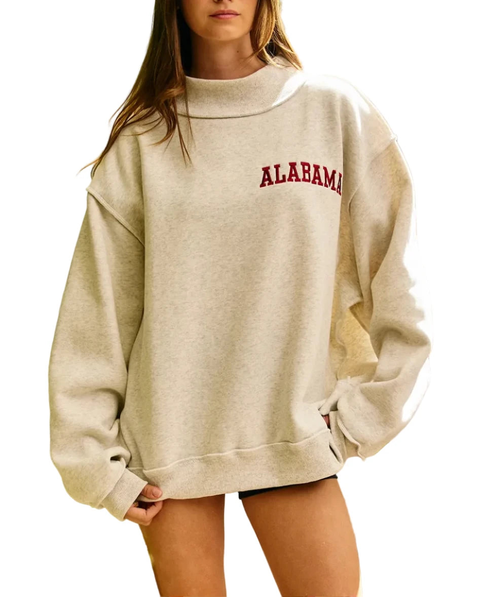 College Embroidered Mock Neck Sweatshirt